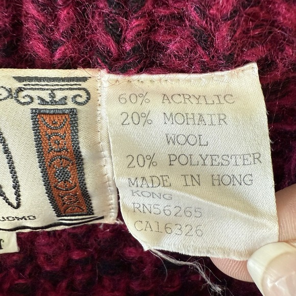 Vintage 80s Mohair Knit Sweater Pink Womens Medium Maximalism Tribal Winter - Picture 9 of 10